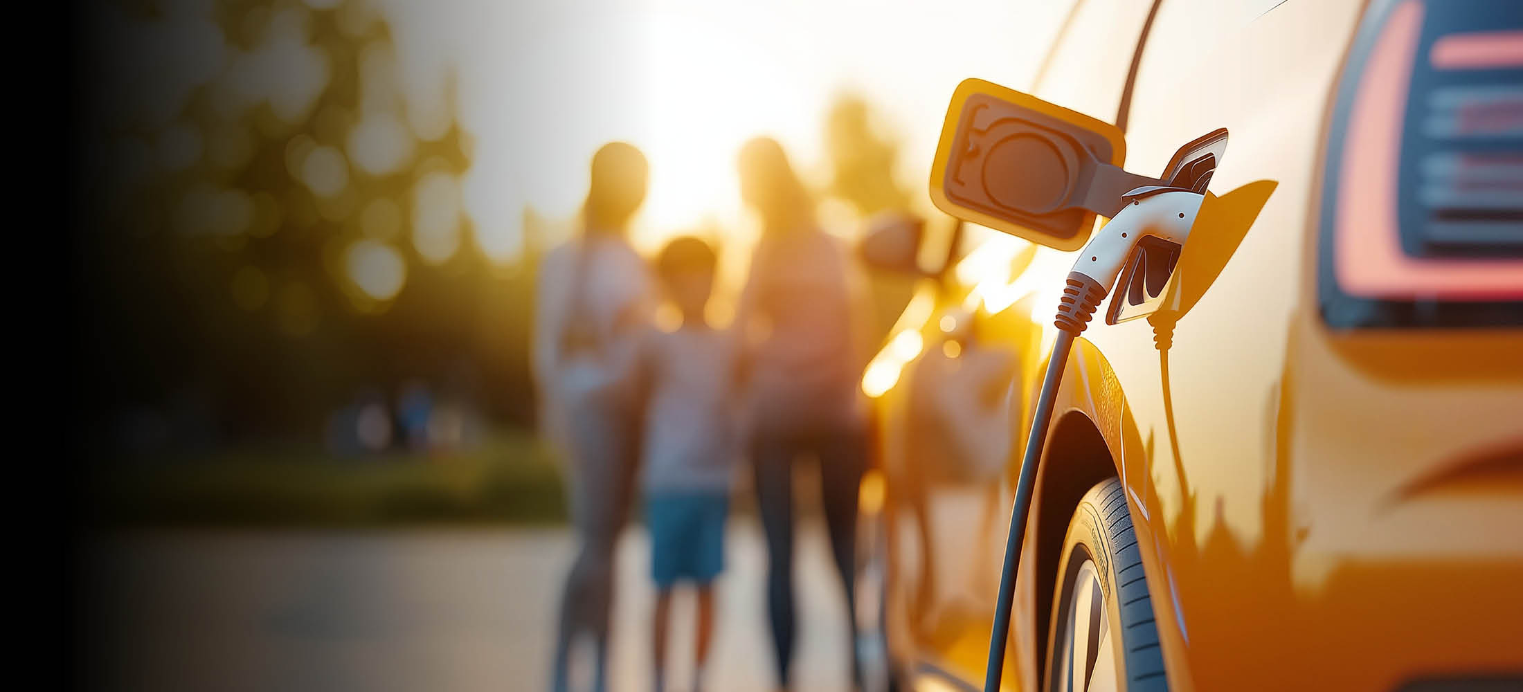 Ein gelbes Elektroauto wird an einer Lades&auml;ul